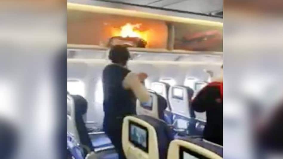 Portable power bank bursts inside a plane in China Portable power bank bursts inside a plane in China