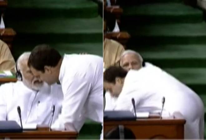 Jaadu Ki Jhappi! Rahul Gandhi walks up to PM Modi and gives him a hug in parliament