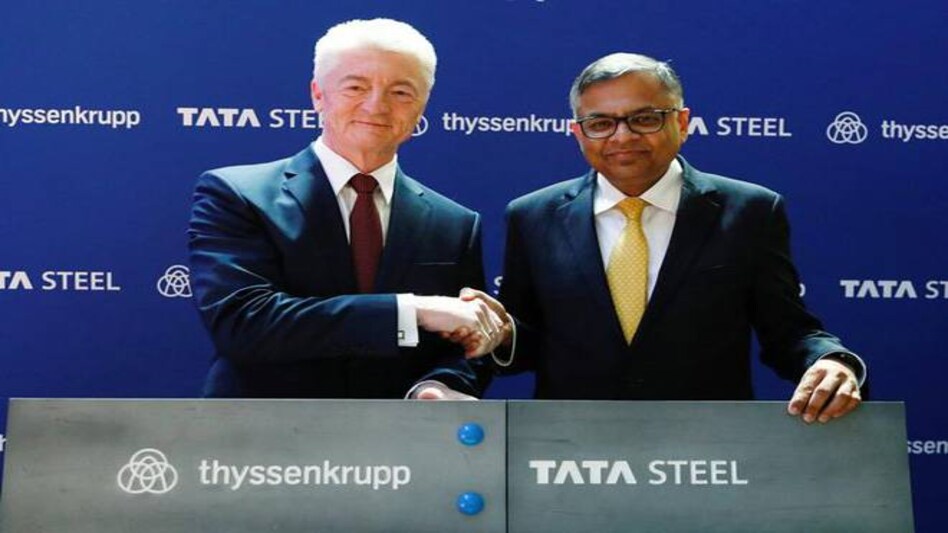 Tata Steel Chairman N Chandrasekaran with ThyssenKrupp Chief Executive Heinrich Hiesinger. Photo: Reuters Tata Steel Chairman N Chandrasekaran with ThyssenKrupp Chief Executive Heinrich Hiesinger. Photo: Reuters