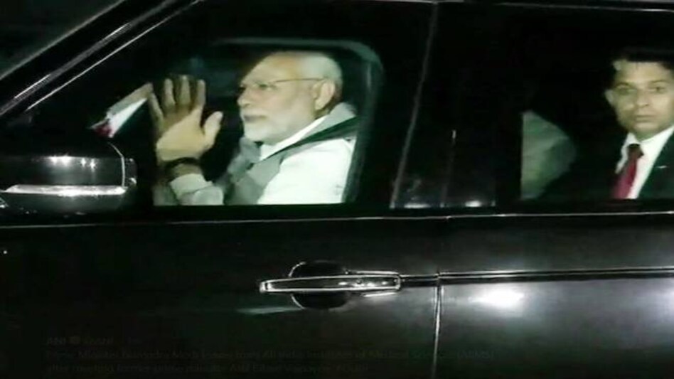 PM Modi on his way to meet former prime minister Atal Bihari Vajpayee on August 15 PM Modi on his way to meet former prime minister Atal Bihari Vajpayee on August 15
