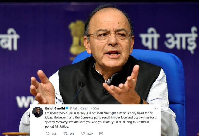 'I'm upset to hear Arun Jaitley Ji is not well': Rahul Gandhi sends best wishes to ailing finance minister 'I'm upset to hear Arun Jaitley Ji is not well': Rahul Gandhi sends best wishes to ailing finance minister