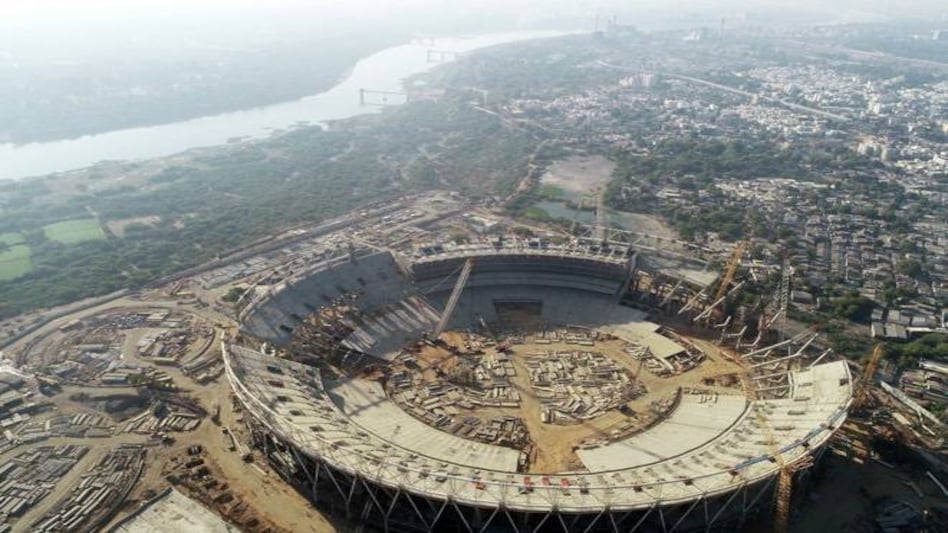 An aerial view of yet to be completed stadium. (Picture from Twitter handle of Parimal Nathwani) An aerial view of yet to be completed stadium. (Picture from Twitter handle of Parimal Nathwani)