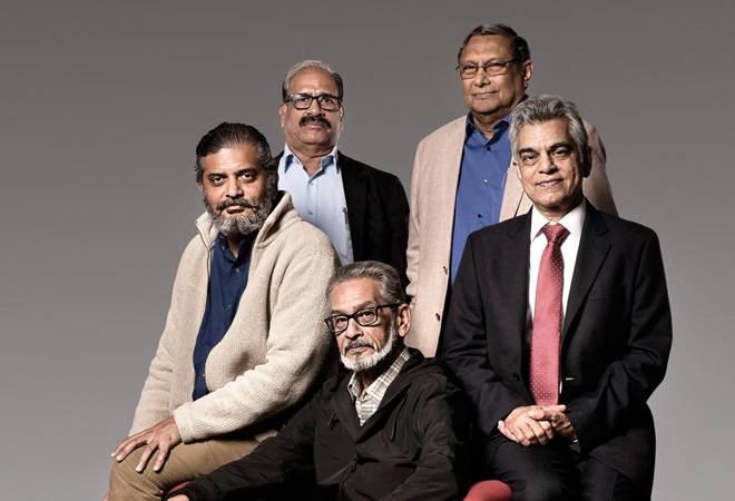 From left to right (sitting): Laveesh Bhandari, Pronab Sen and Mahesh Vyas; (standing): P Mohanan and Sudipto Mundle (Photographs by Shekhar Ghosh) From left to right (sitting): Laveesh Bhandari, Pronab Sen and Mahesh Vyas; (standing): P Mohanan and Sudipto Mundle (Photographs by Shekhar Ghosh)