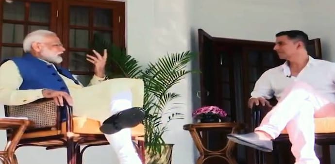 Akshay Kumar interviews PM Modi at his residence. Akshay Kumar interviews PM Modi at his residence.