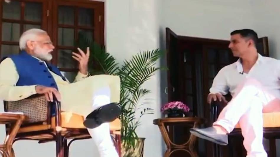 Akshay Kumar interviews PM Modi at his residence. Akshay Kumar interviews PM Modi at his residence.