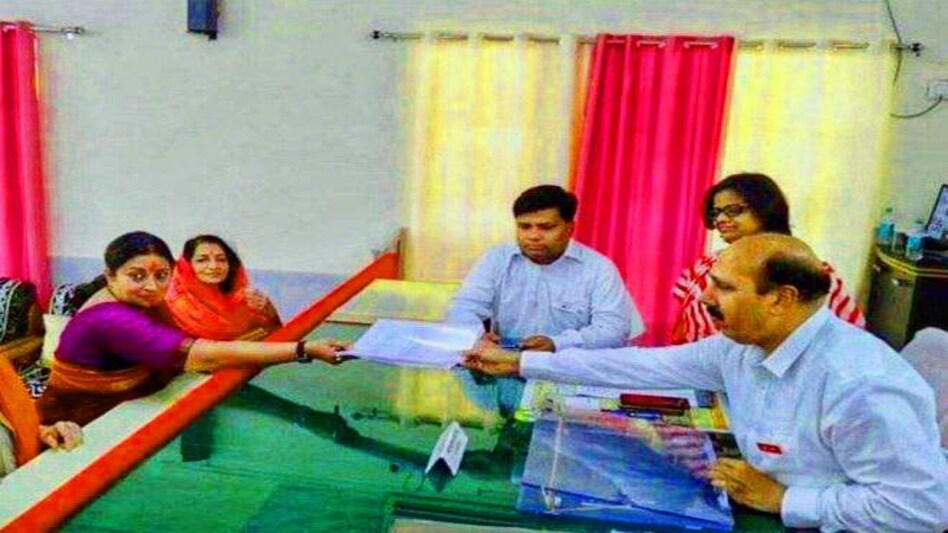 Union Minister Smriti Irani on Thursday filed her nomination papers for 2019 Lok Sabha Election from Uttar Pradesh's Amethi Union Minister Smriti Irani on Thursday filed her nomination papers for 2019 Lok Sabha Election from Uttar Pradesh's Amethi