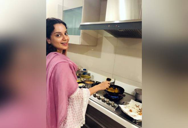 Her team posted her pictures in a pink suit on social media while making chai and frying pakoras for her family