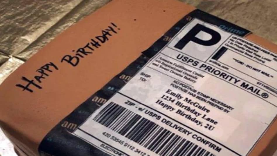 A US-based woman was taken by surprise when she received a custom cake shaped like an Amazon package on her 39th birthday. A US-based woman was taken by surprise when she received a custom cake shaped like an Amazon package on her 39th birthday.