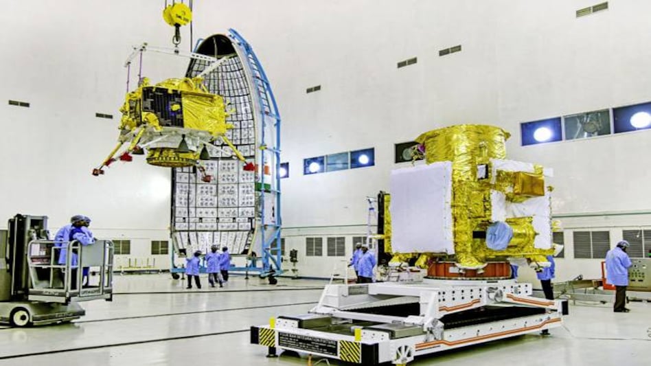 Chandrayaan-2 Launch Date and Time: The Vikram lander being hoisted on the GSLV Mk-II. Photo credit- PTI Chandrayaan-2 Launch Date and Time: The Vikram lander being hoisted on the GSLV Mk-II. Photo credit- PTI