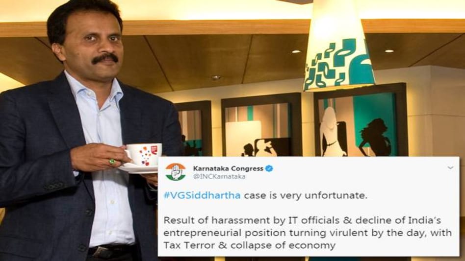 CCD founder VG Siddhartha's death blamed on tax terrorism by Congress CCD founder VG Siddhartha's death blamed on tax terrorism by Congress