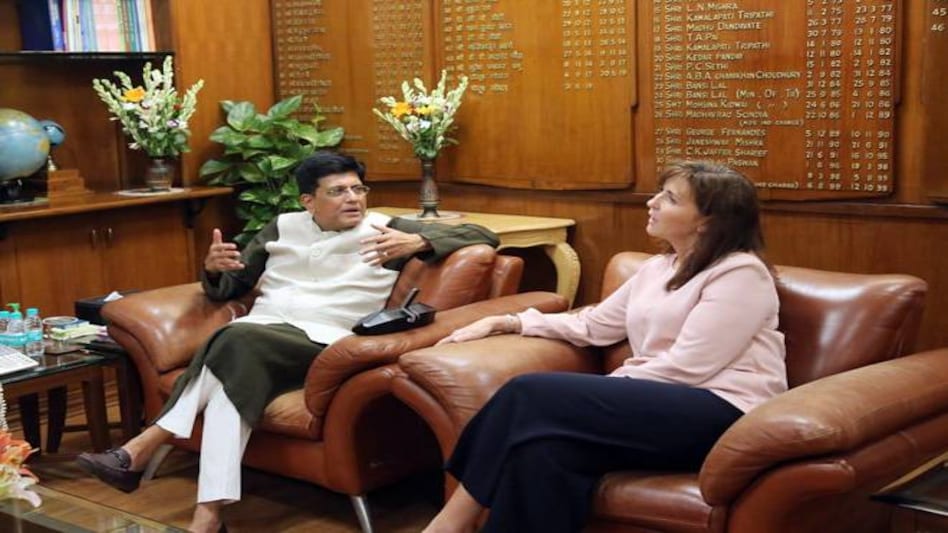 Commerce Minister Piyush Goyal and Walmart International's CEO, Judith McKenna. Commerce Minister Piyush Goyal and Walmart International's CEO, Judith McKenna.
