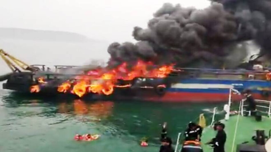 Coastal Jaguar catches fire off the coast of Visakhapatnam Coastal Jaguar catches fire off the coast of Visakhapatnam