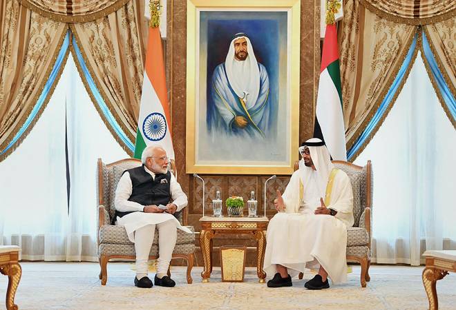 Prime Minister Narendra Modi with Crown Prince of the Emirate of Abu Dhabi and Deputy Supreme Commander of the United Arab Emirates Armed Forces Sheikh Mohammed bin Zayed Al Nahyan during a meeting, in Abu Dhabi Prime Minister Narendra Modi with Crown Prince of the Emirate of Abu Dhabi and Deputy Supreme Commander of the United Arab Emirates Armed Forces Sheikh Mohammed bin Zayed Al Nahyan during a meeting, in Abu Dhabi