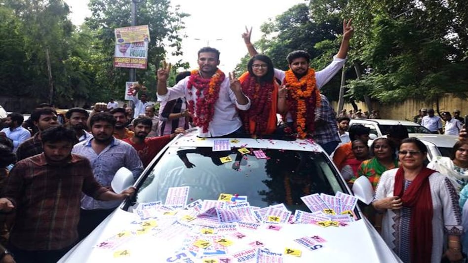DUSU election 2019 result: ABVP wins 3 posts, including President in Delhi University Student Union polls. (Photo: ABVP DELHI). DUSU election 2019 result: ABVP wins 3 posts, including President in Delhi University Student Union polls. (Photo: ABVP DELHI).
