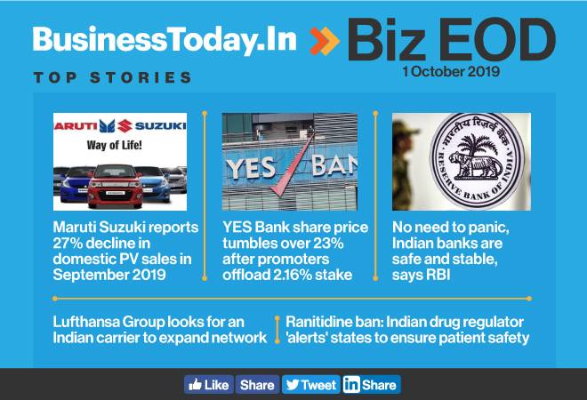 Biz EOD: Maruti sales decline 27%, Yes Bank share tanks, RBI assures public and more