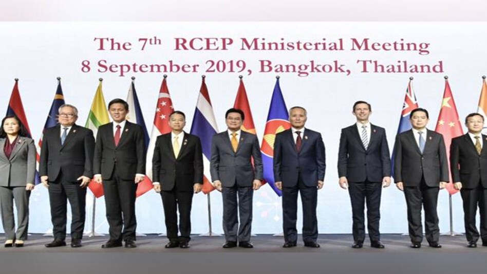 Commerce Minister Piyush Goyal (4th from right) with delegates at the 7th RCEP Ministerial Meeting in Bangkok Commerce Minister Piyush Goyal (4th from right) with delegates at the 7th RCEP Ministerial Meeting in Bangkok