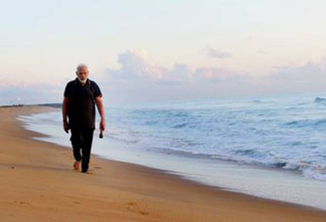 PM Modi at Mamallapuram beach PM Modi at Mamallapuram beach