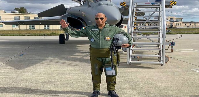 Defence Minister Rajnath Singh prepares for a sortie in a Rafale Jet in France (PTI Photo) Defence Minister Rajnath Singh prepares for a sortie in a Rafale Jet in France (PTI Photo)