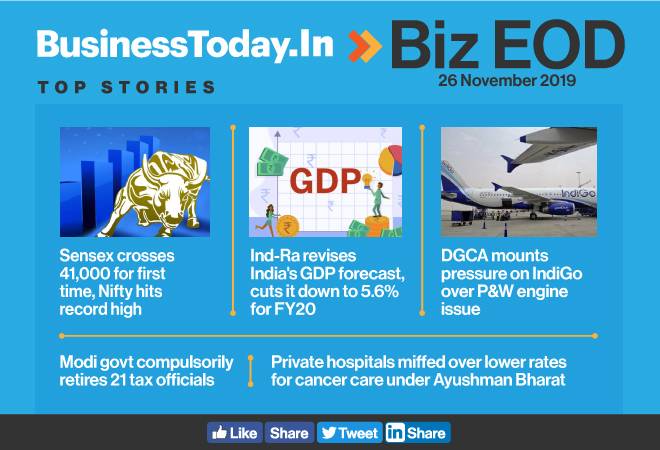 Biz EOD: Sensex crosses 41,000; DGCA mounts pressure on IndiGo; 21 top tax officials dismissed