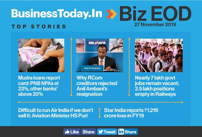 Biz EOD: Mudra loan NPAs rise; 7 lakh govt jobs vacant; Star India reports Rs 1,216 crore loss