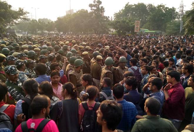 JNU students protest over fee hike, dress code; HRD minister assures help