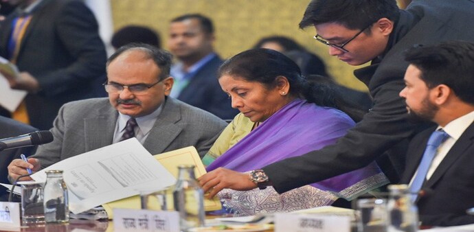 Finance Minister Nirmala Sitharaman and Revenue Secretary Ajay Bhuhsan Pandey during 38th GST Council meeting Finance Minister Nirmala Sitharaman and Revenue Secretary Ajay Bhuhsan Pandey during 38th GST Council meeting