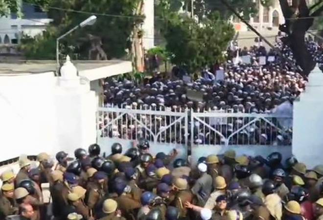 Students in Nadwa College in Lucknow staged a protest on Monday demanding the scrapping of newly enacted Citizenship Amendment Act (CAA). Students in Nadwa College in Lucknow staged a protest on Monday demanding the scrapping of newly enacted Citizenship Amendment Act (CAA).