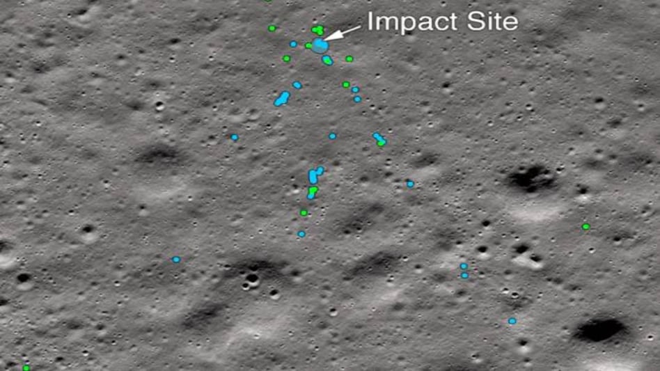 Chandrayaan 2: The image released by NASA shows the Vikram lander impact point and associated debris field Chandrayaan 2: The image released by NASA shows the Vikram lander impact point and associated debris field