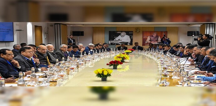 PM Narendra Modi and other union ministers in discussion with economists, venture capitalists and subject experts at Niti Aayog (Photo credit: PTI) PM Narendra Modi and other union ministers in discussion with economists, venture capitalists and subject experts at Niti Aayog (Photo credit: PTI)