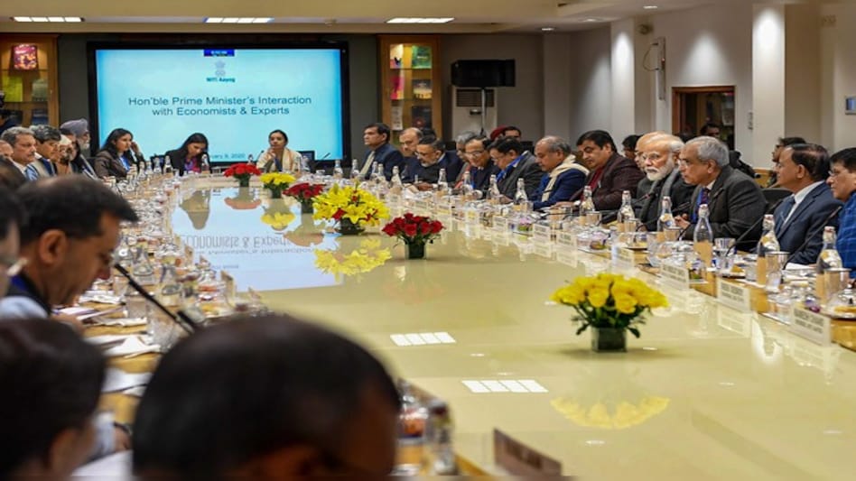 FM Nirmala Sitharaman and her junior, Anurag Thakur, were missed as PM Narendra Modi met top economists at Niti Aayog (Photo credit: PTI) FM Nirmala Sitharaman and her junior, Anurag Thakur, were missed as PM Narendra Modi met top economists at Niti Aayog (Photo credit: PTI)