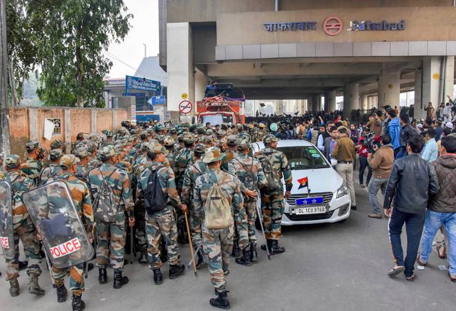 The protest began on Saturday night after hundreds of anti-CAA protesters, mostly women, blocked a road near the Jaffrabad metro station (PTI) The protest began on Saturday night after hundreds of anti-CAA protesters, mostly women, blocked a road near the Jaffrabad metro station (PTI)