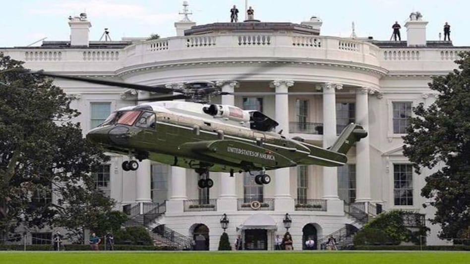 The Marine One chopper is always present to greet the US President, regardless of the location. The Marine One chopper is always present to greet the US President, regardless of the location.