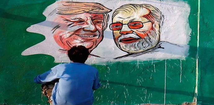 A wall beautified for Trump's Ahmedabad visit A wall beautified for Trump's Ahmedabad visit