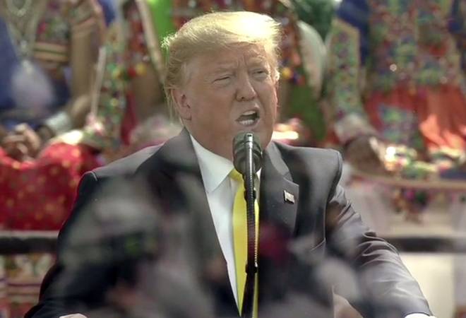 Prime Minister Narendra Modi receiving US President Donald Trump at Ahmedabad airport Prime Minister Narendra Modi receiving US President Donald Trump at Ahmedabad airport