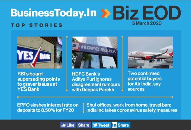 Biz EOD: RBI takes charge of YES Bank; new buyers for Air India; EPFO slashes PF rate