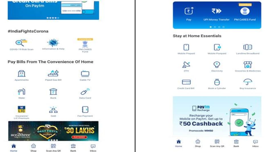 The new Paytm user interface The new Paytm user interface