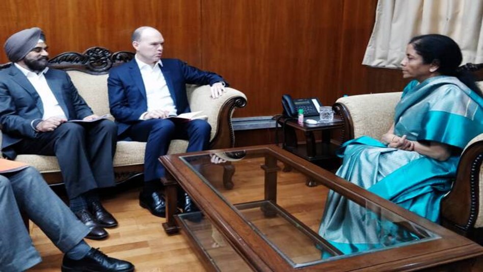 Vodafone Group CEO Nick Reed with Union Finance Minister Nirmala Sitharaman Vodafone Group CEO Nick Reed with Union Finance Minister Nirmala Sitharaman