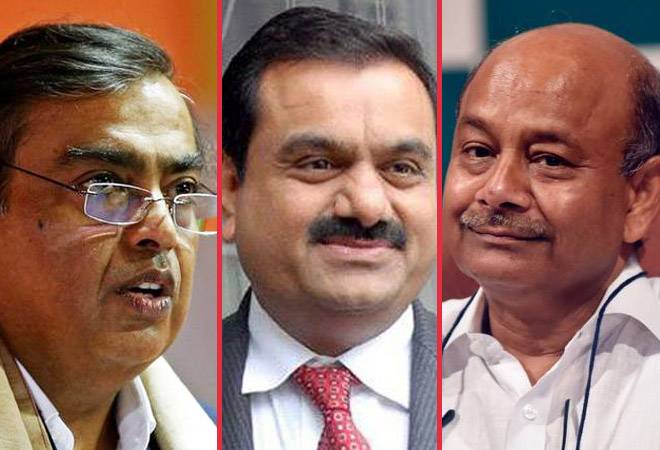 From left to right: Mukesh Ambani, Gautam Adani and RK Damani. The $1.8 billion decline in Ambani's wealth comes on the back of 8% or 91 points fall in the share price of RIL today From left to right: Mukesh Ambani, Gautam Adani and RK Damani. The $1.8 billion decline in Ambani's wealth comes on the back of 8% or 91 points fall in the share price of RIL today