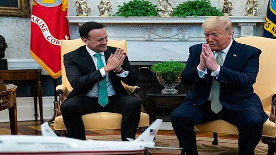 Irish Prime Minister Leo Varadkar (L) and Donald Trump (R) greet each other by doing 'namaste' Irish Prime Minister Leo Varadkar (L) and Donald Trump (R) greet each other by doing 'namaste'