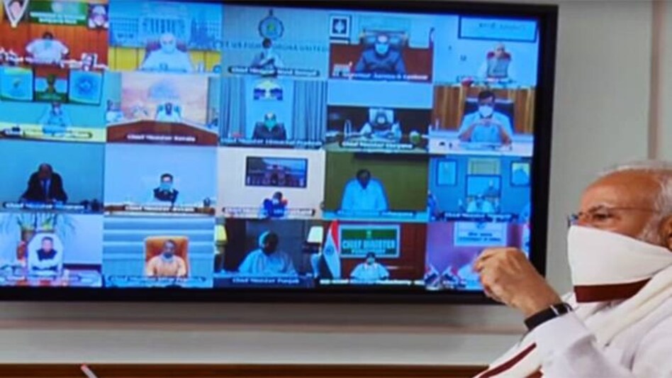 Prime Minister Narendra Modi in a video conference with state chief ministers to discuss lockdown extension Prime Minister Narendra Modi in a video conference with state chief ministers to discuss lockdown extension
