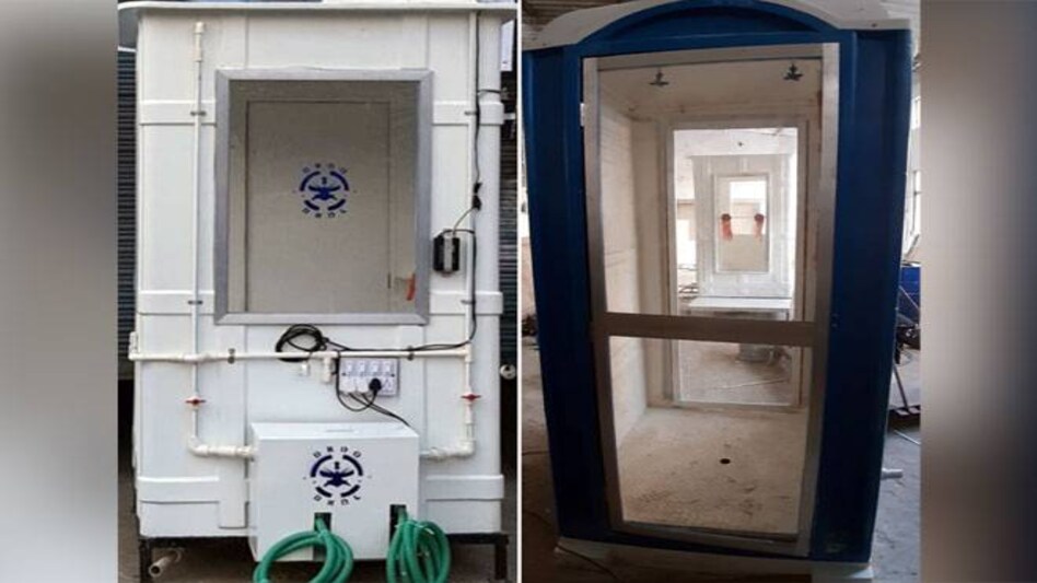 The kiosk has an ultraviolet light unit, gloves and exhaust fan and is almost like a Personal Protective Equipment small suit The kiosk has an ultraviolet light unit, gloves and exhaust fan and is almost like a Personal Protective Equipment small suit