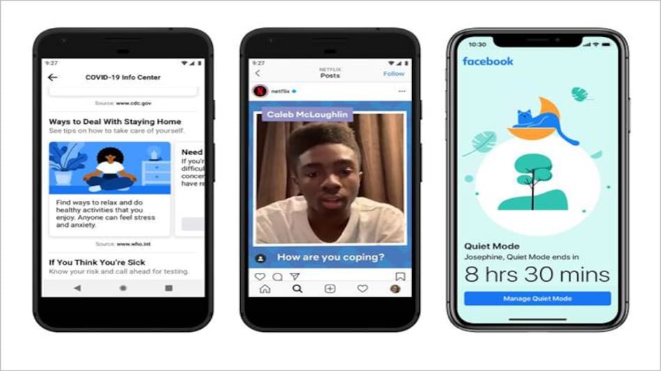 'Quite Mode' (right) is one of several features Facebook has released amid the coronavirus pandemic 'Quite Mode' (right) is one of several features Facebook has released amid the coronavirus pandemic