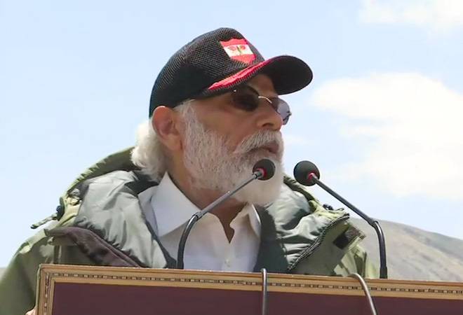 Prime Minister Narendra Modi addressing troops at a forward post in Ladakh on Friday Prime Minister Narendra Modi addressing troops at a forward post in Ladakh on Friday