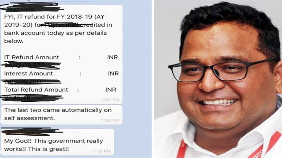 Founder Vijay Shekhar Sharma unwittingly shares Paytm's I-T refund details Founder Vijay Shekhar Sharma unwittingly shares Paytm's I-T refund details