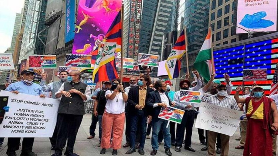 Indian-Americans stage 'Boycott China' protest at Times Square in New York Indian-Americans stage 'Boycott China' protest at Times Square in New York