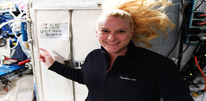 NASA astronaut Kate Rubins cast her vote from the International Space Station, which is 250 miles from Earth's surface NASA astronaut Kate Rubins cast her vote from the International Space Station, which is 250 miles from Earth's surface