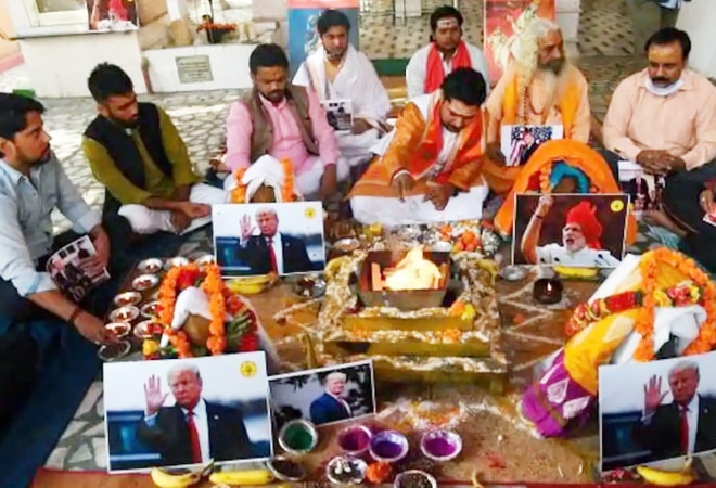 A 30-minute special prayer was performed for Donald Trump by the Hindu Sena at a temple in East Delhi A 30-minute special prayer was performed for Donald Trump by the Hindu Sena at a temple in East Delhi
