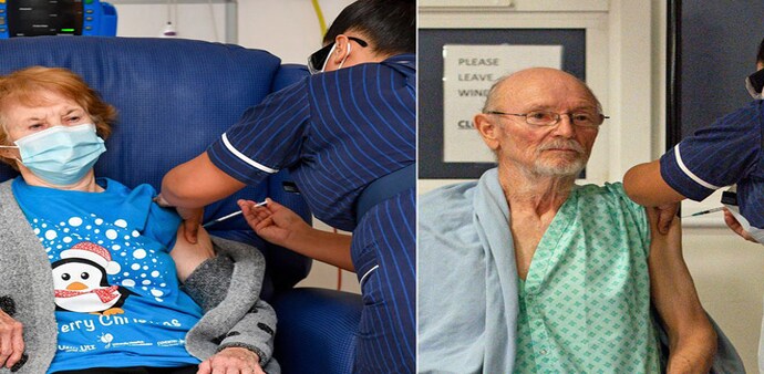 Margaret Keenan, 90, (left) and William Shakespeare, 81, were the first and second recipients of Pfizer's COVID-19 vaccine Margaret Keenan, 90, (left) and William Shakespeare, 81, were the first and second recipients of Pfizer's COVID-19 vaccine