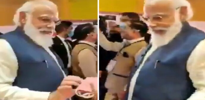 In the video, PM is seen strolling at a handicraft fair without a mask, and when a volunteer offers him one, he refuses to take it and walks ahead In the video, PM is seen strolling at a handicraft fair without a mask, and when a volunteer offers him one, he refuses to take it and walks ahead