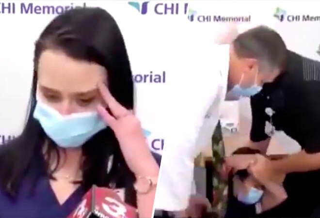 Pfizer coronavirus vaccine: Nurse faints after shot Pfizer coronavirus vaccine: Nurse faints after shot